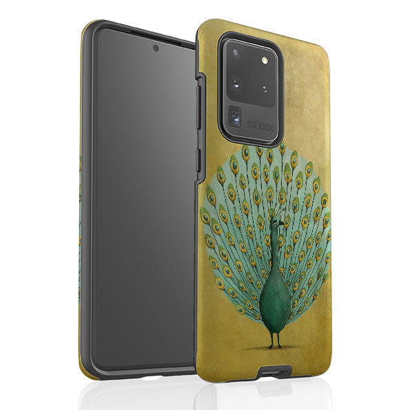 Samsung phone case-Peacock By Maja Lindberg-Product Details Raised bevel to protect screen from scratches. Impact resistant polycarbonate shell and shock absorbing inner TPU liner. Secure fit with design wrapping around side of the case and full access to ports. Compatible with Qi-standard wireless charging. Thickness 1/8 inch (3mm), weight 30g. Compatibility See drop down menu for options, please select the right case as we print to order.-Stringberry