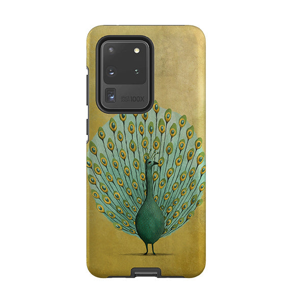 Samsung phone case-Peacock By Maja Lindberg-Product Details Raised bevel to protect screen from scratches. Impact resistant polycarbonate shell and shock absorbing inner TPU liner. Secure fit with design wrapping around side of the case and full access to ports. Compatible with Qi-standard wireless charging. Thickness 1/8 inch (3mm), weight 30g. Compatibility See drop down menu for options, please select the right case as we print to order.-Stringberry