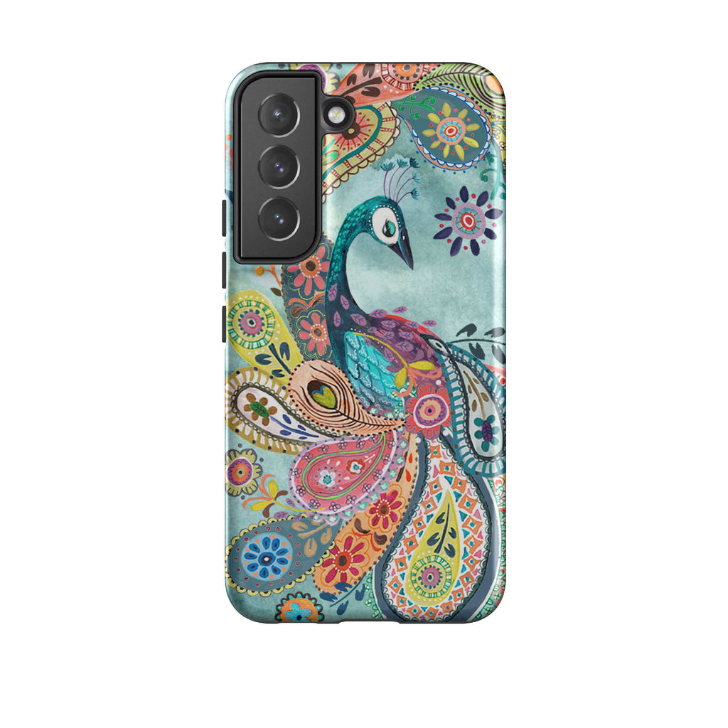 Samsung phone case-Peacock Dreams By Caroline Bonne Muller-Product Details Raised bevel to protect screen from scratches. Impact resistant polycarbonate shell and shock absorbing inner TPU liner. Secure fit with design wrapping around side of the case and full access to ports. Compatible with Qi-standard wireless charging. Thickness 1/8 inch (3mm), weight 30g. Compatibility See drop down menu for options, please select the right case as we print to order.-Stringberry