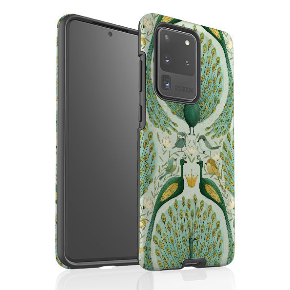 Samsung phone case-Peacock Pattern By Maja Lindberg-Product Details Raised bevel to protect screen from scratches. Impact resistant polycarbonate shell and shock absorbing inner TPU liner. Secure fit with design wrapping around side of the case and full access to ports. Compatible with Qi-standard wireless charging. Thickness 1/8 inch (3mm), weight 30g. Compatibility See drop down menu for options, please select the right case as we print to order.-Stringberry