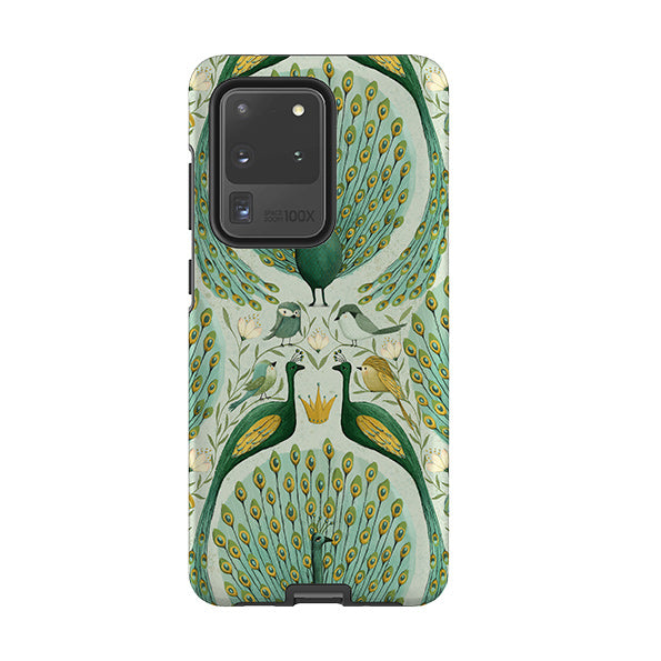 Samsung phone case-Peacock Pattern By Maja Lindberg-Product Details Raised bevel to protect screen from scratches. Impact resistant polycarbonate shell and shock absorbing inner TPU liner. Secure fit with design wrapping around side of the case and full access to ports. Compatible with Qi-standard wireless charging. Thickness 1/8 inch (3mm), weight 30g. Compatibility See drop down menu for options, please select the right case as we print to order.-Stringberry