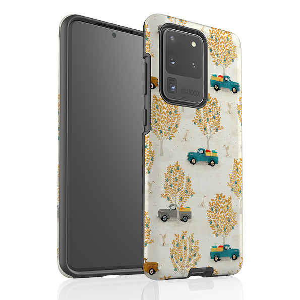 Samsung phone case-Pear Trees and Trucks By Katherine Quinn-Product Details Raised bevel to protect screen from scratches. Impact resistant polycarbonate shell and shock absorbing inner TPU liner. Secure fit with design wrapping around side of the case and full access to ports. Compatible with Qi-standard wireless charging. Thickness 1/8 inch (3mm), weight 30g. Compatibility See drop down menu for options, please select the right case as we print to order.-Stringberry