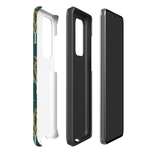 Samsung phone case-Pear Trees Teal By Katherine Quinn-Product Details Raised bevel to protect screen from scratches. Impact resistant polycarbonate shell and shock absorbing inner TPU liner. Secure fit with design wrapping around side of the case and full access to ports. Compatible with Qi-standard wireless charging. Thickness 1/8 inch (3mm), weight 30g. Compatibility See drop down menu for options, please select the right case as we print to order.-Stringberry