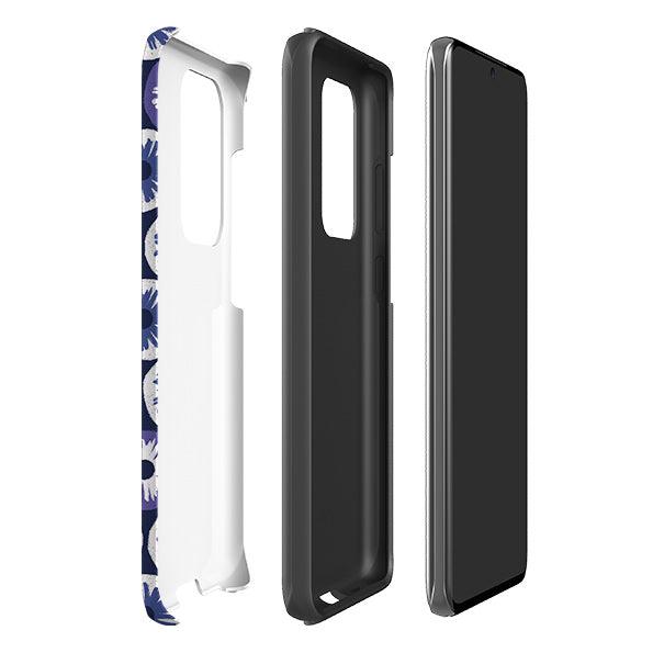 Samsung phone case-Penny Flowers Blue By Ali Brookes-Product Details Raised bevel to protect screen from scratches. Impact resistant polycarbonate shell and shock absorbing inner TPU liner. Secure fit with design wrapping around side of the case and full access to ports. Compatible with Qi-standard wireless charging. Thickness 1/8 inch (3mm), weight 30g. Compatibility See drop down menu for options, please select the right case as we print to order.-Stringberry