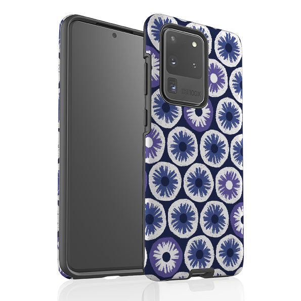 Samsung phone case-Penny Flowers Blue By Ali Brookes-Product Details Raised bevel to protect screen from scratches. Impact resistant polycarbonate shell and shock absorbing inner TPU liner. Secure fit with design wrapping around side of the case and full access to ports. Compatible with Qi-standard wireless charging. Thickness 1/8 inch (3mm), weight 30g. Compatibility See drop down menu for options, please select the right case as we print to order.-Stringberry
