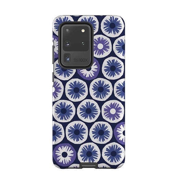 Samsung phone case-Penny Flowers Blue By Ali Brookes-Product Details Raised bevel to protect screen from scratches. Impact resistant polycarbonate shell and shock absorbing inner TPU liner. Secure fit with design wrapping around side of the case and full access to ports. Compatible with Qi-standard wireless charging. Thickness 1/8 inch (3mm), weight 30g. Compatibility See drop down menu for options, please select the right case as we print to order.-Stringberry