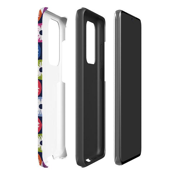 Samsung phone case-Penny Flowers Dark By Ali Brookes-Product Details Raised bevel to protect screen from scratches. Impact resistant polycarbonate shell and shock absorbing inner TPU liner. Secure fit with design wrapping around side of the case and full access to ports. Compatible with Qi-standard wireless charging. Thickness 1/8 inch (3mm), weight 30g. Compatibility See drop down menu for options, please select the right case as we print to order.-Stringberry