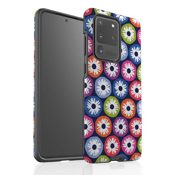 Samsung phone case-Penny Flowers Dark By Ali Brookes-Product Details Raised bevel to protect screen from scratches. Impact resistant polycarbonate shell and shock absorbing inner TPU liner. Secure fit with design wrapping around side of the case and full access to ports. Compatible with Qi-standard wireless charging. Thickness 1/8 inch (3mm), weight 30g. Compatibility See drop down menu for options, please select the right case as we print to order.-Stringberry