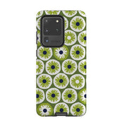 Samsung phone case-Penny Flowers Green By Ali Brookes-Product Details Raised bevel to protect screen from scratches. Impact resistant polycarbonate shell and shock absorbing inner TPU liner. Secure fit with design wrapping around side of the case and full access to ports. Compatible with Qi-standard wireless charging. Thickness 1/8 inch (3mm), weight 30g. Compatibility See drop down menu for options, please select the right case as we print to order.-Stringberry