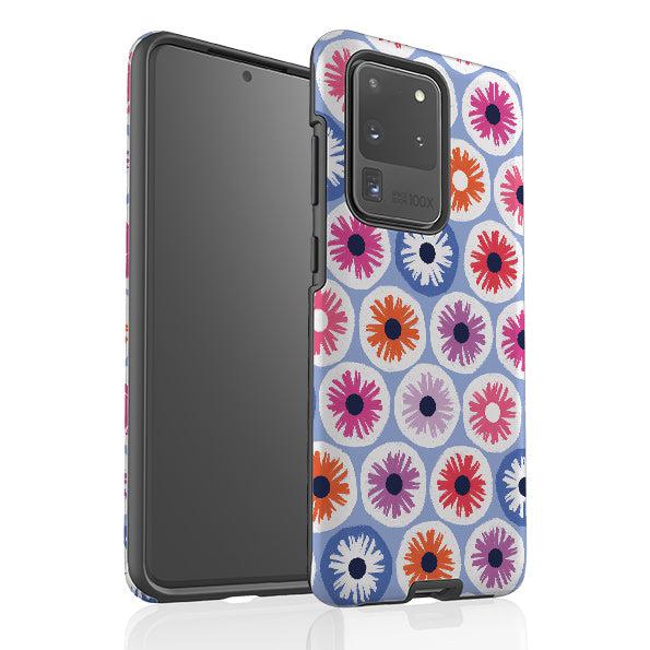 Samsung phone case-Penny Flowers Light Blue By Ali Brookes-Product Details Raised bevel to protect screen from scratches. Impact resistant polycarbonate shell and shock absorbing inner TPU liner. Secure fit with design wrapping around side of the case and full access to ports. Compatible with Qi-standard wireless charging. Thickness 1/8 inch (3mm), weight 30g. Compatibility See drop down menu for options, please select the right case as we print to order.-Stringberry