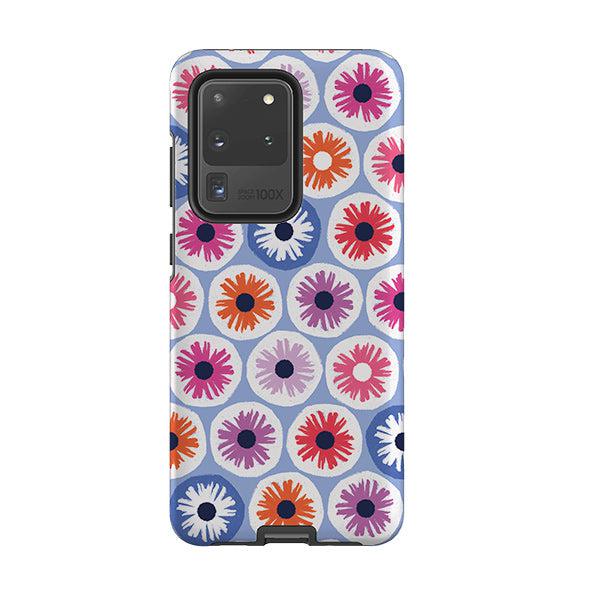 Samsung phone case-Penny Flowers Light Blue By Ali Brookes-Product Details Raised bevel to protect screen from scratches. Impact resistant polycarbonate shell and shock absorbing inner TPU liner. Secure fit with design wrapping around side of the case and full access to ports. Compatible with Qi-standard wireless charging. Thickness 1/8 inch (3mm), weight 30g. Compatibility See drop down menu for options, please select the right case as we print to order.-Stringberry