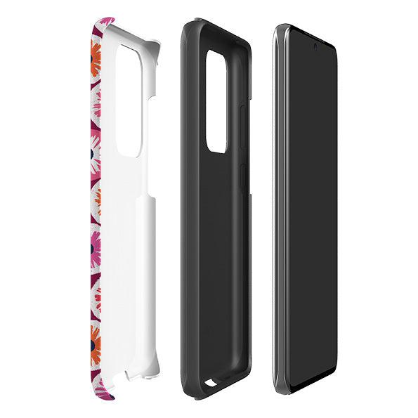 Samsung phone case-Penny Flowers Red By Ali Brookes-Product Details Raised bevel to protect screen from scratches. Impact resistant polycarbonate shell and shock absorbing inner TPU liner. Secure fit with design wrapping around side of the case and full access to ports. Compatible with Qi-standard wireless charging. Thickness 1/8 inch (3mm), weight 30g. Compatibility See drop down menu for options, please select the right case as we print to order.-Stringberry