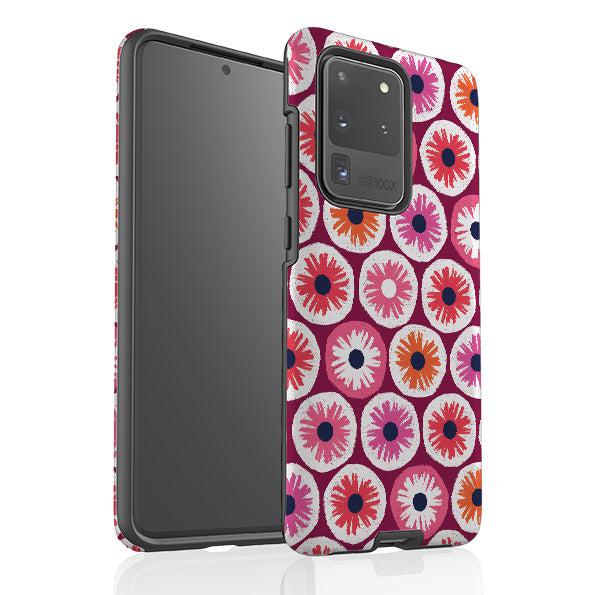 Samsung phone case-Penny Flowers Red By Ali Brookes-Product Details Raised bevel to protect screen from scratches. Impact resistant polycarbonate shell and shock absorbing inner TPU liner. Secure fit with design wrapping around side of the case and full access to ports. Compatible with Qi-standard wireless charging. Thickness 1/8 inch (3mm), weight 30g. Compatibility See drop down menu for options, please select the right case as we print to order.-Stringberry