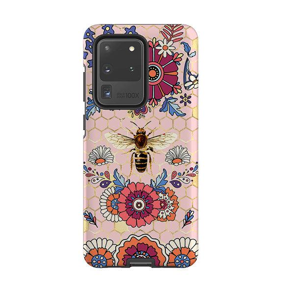 Samsung phone case-Pink Bee Flower Power-Product Details Raised bevel to protect screen from scratches. Impact resistant polycarbonate shell and shock absorbing inner TPU liner. Secure fit with design wrapping around side of the case and full access to ports. Compatible with Qi-standard wireless charging. Thickness 1/8 inch (3mm), weight 30g. Compatibility See drop down menu for options, please select the right case as we print to order.-Stringberry
