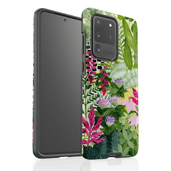 Samsung phone case-Pink Botanical By Bex Parkin-Product Details Raised bevel to protect screen from scratches. Impact resistant polycarbonate shell and shock absorbing inner TPU liner. Secure fit with design wrapping around side of the case and full access to ports. Compatible with Qi-standard wireless charging. Thickness 1/8 inch (3mm), weight 30g. Compatibility See drop down menu for options, please select the right case as we print to order.-Stringberry
