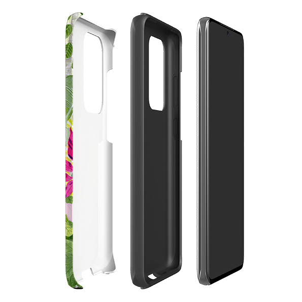 Samsung phone case-Pink Botanical By Bex Parkin-Product Details Raised bevel to protect screen from scratches. Impact resistant polycarbonate shell and shock absorbing inner TPU liner. Secure fit with design wrapping around side of the case and full access to ports. Compatible with Qi-standard wireless charging. Thickness 1/8 inch (3mm), weight 30g. Compatibility See drop down menu for options, please select the right case as we print to order.-Stringberry