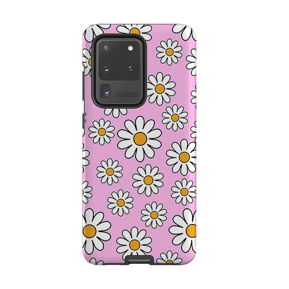 Samsung phone case-Pink Daises-Product Details Raised bevel to protect screen from scratches. Impact resistant polycarbonate shell and shock absorbing inner TPU liner. Secure fit with design wrapping around side of the case and full access to ports. Compatible with Qi-standard wireless charging. Thickness 1/8 inch (3mm), weight 30g. Compatibility See drop down menu for options, please select the right case as we print to order.-Stringberry