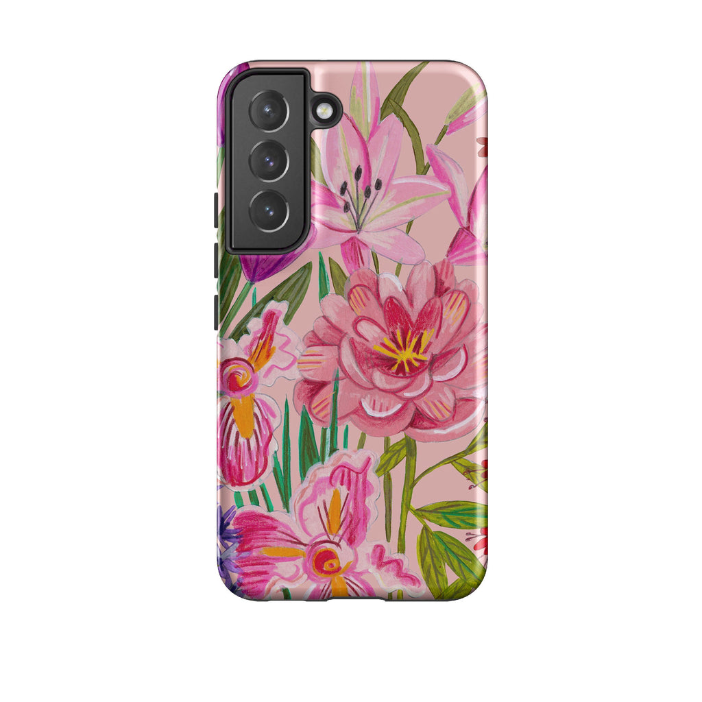 Samsung phone case-Pink Floral By Caroline Bonne Muller-Product Details Raised bevel to protect screen from scratches. Impact resistant polycarbonate shell and shock absorbing inner TPU liner. Secure fit with design wrapping around side of the case and full access to ports. Compatible with Qi-standard wireless charging. Thickness 1/8 inch (3mm), weight 30g. Compatibility See drop down menu for options, please select the right case as we print to order.-Stringberry