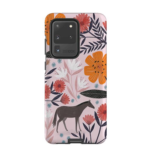 Samsung phone case-Pink Horse Floral By Lee Foster Wilson-Product Details Raised bevel to protect screen from scratches. Impact resistant polycarbonate shell and shock absorbing inner TPU liner. Secure fit with design wrapping around side of the case and full access to ports. Compatible with Qi-standard wireless charging. Thickness 1/8 inch (3mm), weight 30g. Compatibility See drop down menu for options, please select the right case as we print to order.-Stringberry