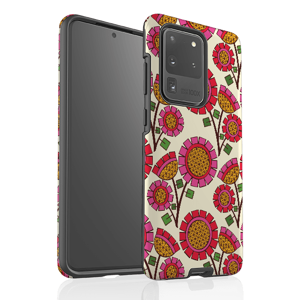 Samsung phone case-Pop Flower By Amelia Bowman-Product Details Raised bevel to protect screen from scratches. Impact resistant polycarbonate shell and shock absorbing inner TPU liner. Secure fit with design wrapping around side of the case and full access to ports. Compatible with Qi-standard wireless charging. Thickness 1/8 inch (3mm), weight 30g. Compatibility See drop down menu for options, please select the right case as we print to order.-Stringberry