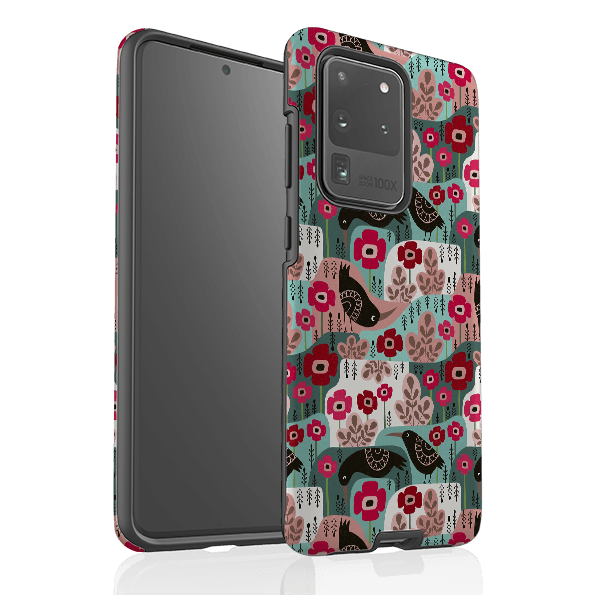 Samsung phone case-Poppies And Crow By Suzy Taylor-Product Details Raised bevel to protect screen from scratches. Impact resistant polycarbonate shell and shock absorbing inner TPU liner. Secure fit with design wrapping around side of the case and full access to ports. Compatible with Qi-standard wireless charging. Thickness 1/8 inch (3mm), weight 30g. Compatibility See drop down menu for options, please select the right case as we print to order.-Stringberry