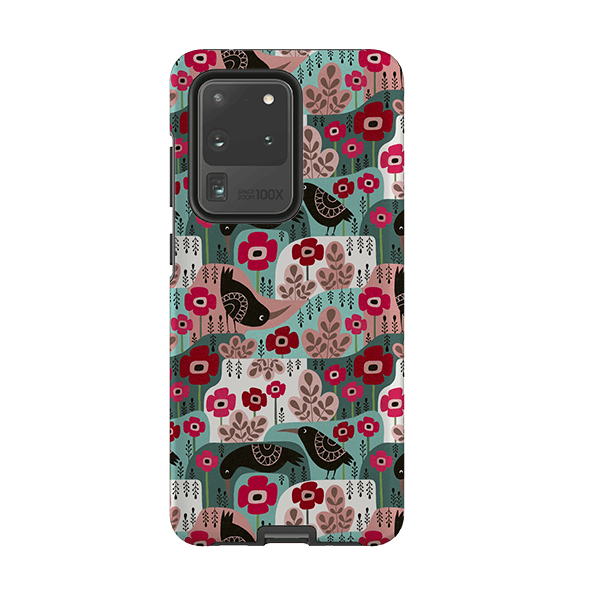 Samsung phone case-Poppies And Crow By Suzy Taylor-Product Details Raised bevel to protect screen from scratches. Impact resistant polycarbonate shell and shock absorbing inner TPU liner. Secure fit with design wrapping around side of the case and full access to ports. Compatible with Qi-standard wireless charging. Thickness 1/8 inch (3mm), weight 30g. Compatibility See drop down menu for options, please select the right case as we print to order.-Stringberry