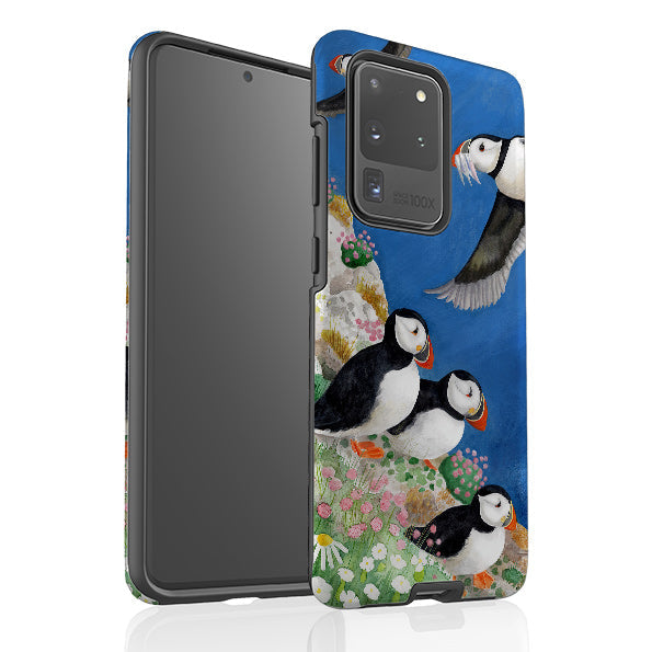 Samsung phone case-Puffins By Bex Parkin-Product Details Raised bevel to protect screen from scratches. Impact resistant polycarbonate shell and shock absorbing inner TPU liner. Secure fit with design wrapping around side of the case and full access to ports. Compatible with Qi-standard wireless charging. Thickness 1/8 inch (3mm), weight 30g. Compatibility See drop down menu for options, please select the right case as we print to order.-Stringberry