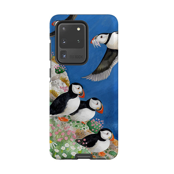 Samsung phone case-Puffins By Bex Parkin-Product Details Raised bevel to protect screen from scratches. Impact resistant polycarbonate shell and shock absorbing inner TPU liner. Secure fit with design wrapping around side of the case and full access to ports. Compatible with Qi-standard wireless charging. Thickness 1/8 inch (3mm), weight 30g. Compatibility See drop down menu for options, please select the right case as we print to order.-Stringberry