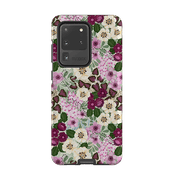 Samsung phone case-Purple Flowers By Bex Parkin-Product Details Raised bevel to protect screen from scratches. Impact resistant polycarbonate shell and shock absorbing inner TPU liner. Secure fit with design wrapping around side of the case and full access to ports. Compatible with Qi-standard wireless charging. Thickness 1/8 inch (3mm), weight 30g. Compatibility See drop down menu for options, please select the right case as we print to order.-Stringberry