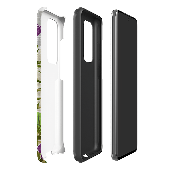 Samsung phone case-Purple Thistle By Liane Payne-Product Details Raised bevel to protect screen from scratches. Impact resistant polycarbonate shell and shock absorbing inner TPU liner. Secure fit with design wrapping around side of the case and full access to ports. Compatible with Qi-standard wireless charging. Thickness 1/8 inch (3mm), weight 30g. Compatibility See drop down menu for options, please select the right case as we print to order.-Stringberry