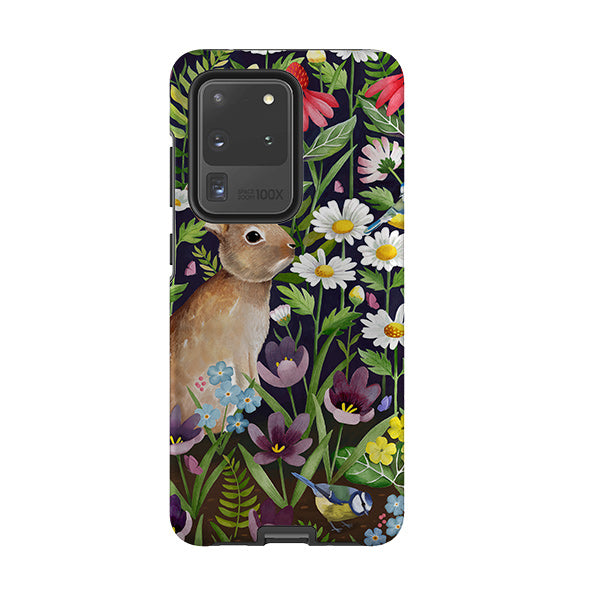 Samsung phone case-Rabbit And Wildflowers By Bex Parkin-Product Details Raised bevel to protect screen from scratches. Impact resistant polycarbonate shell and shock absorbing inner TPU liner. Secure fit with design wrapping around side of the case and full access to ports. Compatible with Qi-standard wireless charging. Thickness 1/8 inch (3mm), weight 30g. Compatibility See drop down menu for options, please select the right case as we print to order.-Stringberry