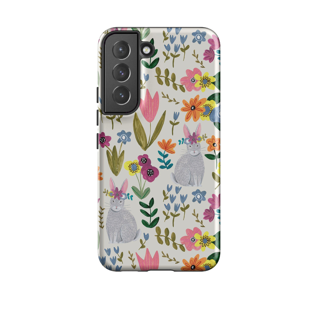 Samsung phone case-Rabbit Floral By Caroline Bonne Muller-Product Details Raised bevel to protect screen from scratches. Impact resistant polycarbonate shell and shock absorbing inner TPU liner. Secure fit with design wrapping around side of the case and full access to ports. Compatible with Qi-standard wireless charging. Thickness 1/8 inch (3mm), weight 30g. Compatibility See drop down menu for options, please select the right case as we print to order.-Stringberry