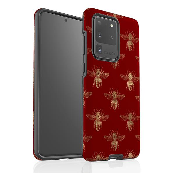 Samsung phone case-Red Bees-Product Details Raised bevel to protect screen from scratches. Impact resistant polycarbonate shell and shock absorbing inner TPU liner. Secure fit with design wrapping around side of the case and full access to ports. Compatible with Qi-standard wireless charging. Thickness 1/8 inch (3mm), weight 30g. Compatibility See drop down menu for options, please select the right case as we print to order.-Stringberry