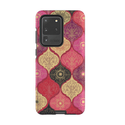 Samsung phone case-Red Damask By Jehane-Product Details Raised bevel to protect screen from scratches. Impact resistant polycarbonate shell and shock absorbing inner TPU liner. Secure fit with design wrapping around side of the case and full access to ports. Compatible with Qi-standard wireless charging. Thickness 1/8 inch (3mm), weight 30g. Compatibility See drop down menu for options, please select the right case as we print to order.-Stringberry