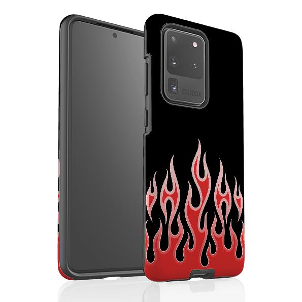 Samsung phone case-Red Flames-Product Details Raised bevel to protect screen from scratches. Impact resistant polycarbonate shell and shock absorbing inner TPU liner. Secure fit with design wrapping around side of the case and full access to ports. Compatible with Qi-standard wireless charging. Thickness 1/8 inch (3mm), weight 30g. Compatibility See drop down menu for options, please select the right case as we print to order.-Stringberry