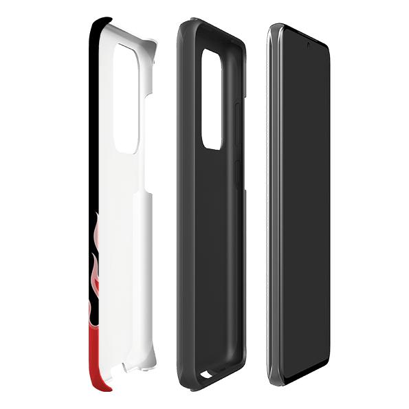 Samsung phone case-Red Flames-Product Details Raised bevel to protect screen from scratches. Impact resistant polycarbonate shell and shock absorbing inner TPU liner. Secure fit with design wrapping around side of the case and full access to ports. Compatible with Qi-standard wireless charging. Thickness 1/8 inch (3mm), weight 30g. Compatibility See drop down menu for options, please select the right case as we print to order.-Stringberry
