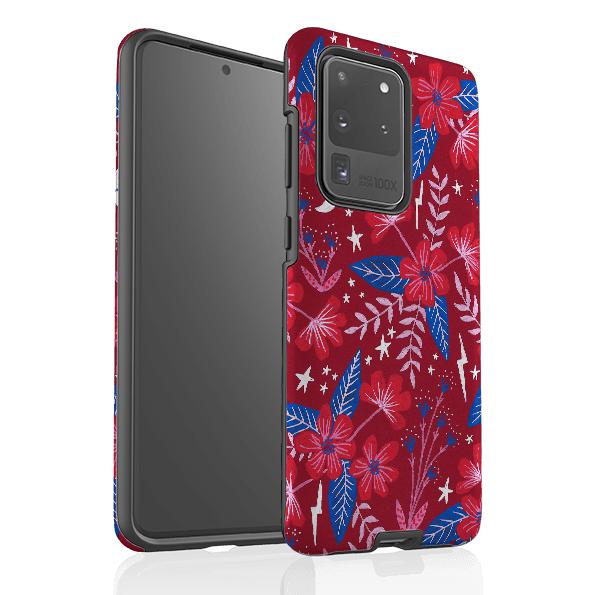 Samsung phone case-Red Moon Garden By Lee Foster Wilson-Product Details Raised bevel to protect screen from scratches. Impact resistant polycarbonate shell and shock absorbing inner TPU liner. Secure fit with design wrapping around side of the case and full access to ports. Compatible with Qi-standard wireless charging. Thickness 1/8 inch (3mm), weight 30g. Compatibility See drop down menu for options, please select the right case as we print to order.-Stringberry