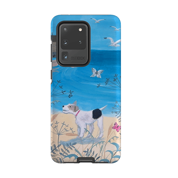 Samsung phone case-Seaside Dog By Mary Stubberfield-Product Details Raised bevel to protect screen from scratches. Impact resistant polycarbonate shell and shock absorbing inner TPU liner. Secure fit with design wrapping around side of the case and full access to ports. Compatible with Qi-standard wireless charging. Thickness 1/8 inch (3mm), weight 30g. Compatibility See drop down menu for options, please select the right case as we print to order.-Stringberry