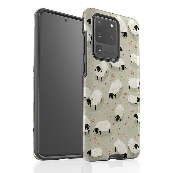Samsung phone case-Sheep Grey By Katherine Quinn-Product Details Raised bevel to protect screen from scratches. Impact resistant polycarbonate shell and shock absorbing inner TPU liner. Secure fit with design wrapping around side of the case and full access to ports. Compatible with Qi-standard wireless charging. Thickness 1/8 inch (3mm), weight 30g. Compatibility See drop down menu for options, please select the right case as we print to order.-Stringberry