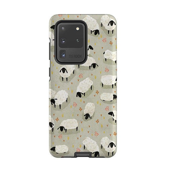Samsung phone case-Sheep Grey By Katherine Quinn-Product Details Raised bevel to protect screen from scratches. Impact resistant polycarbonate shell and shock absorbing inner TPU liner. Secure fit with design wrapping around side of the case and full access to ports. Compatible with Qi-standard wireless charging. Thickness 1/8 inch (3mm), weight 30g. Compatibility See drop down menu for options, please select the right case as we print to order.-Stringberry