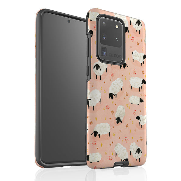 Samsung phone case-Sheep Pink By Katherine Quinn-Product Details Raised bevel to protect screen from scratches. Impact resistant polycarbonate shell and shock absorbing inner TPU liner. Secure fit with design wrapping around side of the case and full access to ports. Compatible with Qi-standard wireless charging. Thickness 1/8 inch (3mm), weight 30g. Compatibility See drop down menu for options, please select the right case as we print to order.-Stringberry