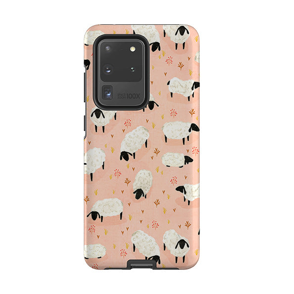 Samsung phone case-Sheep Pink By Katherine Quinn-Product Details Raised bevel to protect screen from scratches. Impact resistant polycarbonate shell and shock absorbing inner TPU liner. Secure fit with design wrapping around side of the case and full access to ports. Compatible with Qi-standard wireless charging. Thickness 1/8 inch (3mm), weight 30g. Compatibility See drop down menu for options, please select the right case as we print to order.-Stringberry