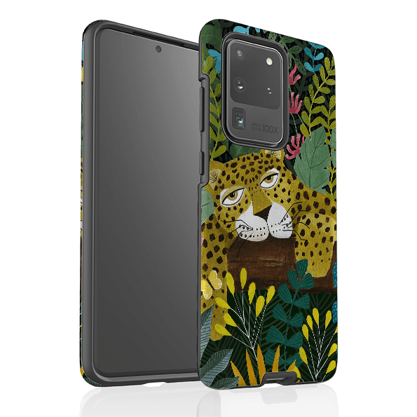 Samsung phone case-Sleepy Leopard By Bex Parkin-Product Details Raised bevel to protect screen from scratches. Impact resistant polycarbonate shell and shock absorbing inner TPU liner. Secure fit with design wrapping around side of the case and full access to ports. Compatible with Qi-standard wireless charging. Thickness 1/8 inch (3mm), weight 30g. Compatibility See drop down menu for options, please select the right case as we print to order.-Stringberry