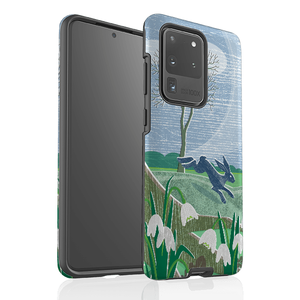 Samsung phone case-Snowdrops And Hare By Liane Payne-Product Details Raised bevel to protect screen from scratches. Impact resistant polycarbonate shell and shock absorbing inner TPU liner. Secure fit with design wrapping around side of the case and full access to ports. Compatible with Qi-standard wireless charging. Thickness 1/8 inch (3mm), weight 30g. Compatibility See drop down menu for options, please select the right case as we print to order.-Stringberry