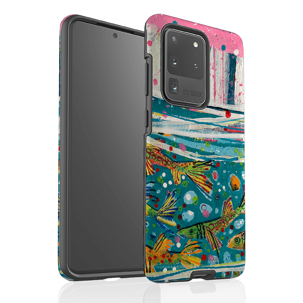 Samsung phone case-Something Fishy By Claire West-Product Details Raised bevel to protect screen from scratches. Impact resistant polycarbonate shell and shock absorbing inner TPU liner. Secure fit with design wrapping around side of the case and full access to ports. Compatible with Qi-standard wireless charging. Thickness 1/8 inch (3mm), weight 30g. Compatibility See drop down menu for options, please select the right case as we print to order.-Stringberry