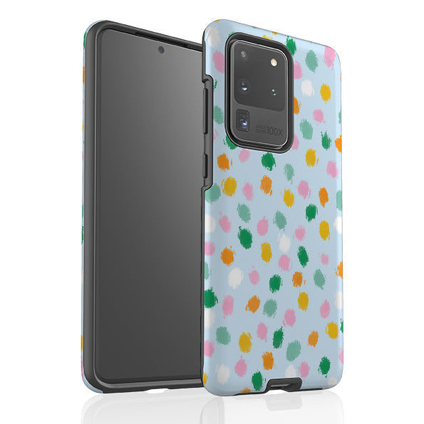 Samsung phone case-Spotty Co-ordinate By Lee Foster Wilson-Product Details Raised bevel to protect screen from scratches. Impact resistant polycarbonate shell and shock absorbing inner TPU liner. Secure fit with design wrapping around side of the case and full access to ports. Compatible with Qi-standard wireless charging. Thickness 1/8 inch (3mm), weight 30g. Compatibility See drop down menu for options, please select the right case as we print to order.-Stringberry