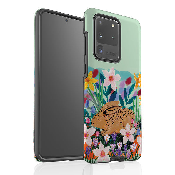 Samsung phone case-Spring Bunny By Lee Foster Wilson-Product Details Raised bevel to protect screen from scratches. Impact resistant polycarbonate shell and shock absorbing inner TPU liner. Secure fit with design wrapping around side of the case and full access to ports. Compatible with Qi-standard wireless charging. Thickness 1/8 inch (3mm), weight 30g. Compatibility See drop down menu for options, please select the right case as we print to order.-Stringberry