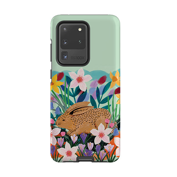 Samsung phone case-Spring Bunny By Lee Foster Wilson-Product Details Raised bevel to protect screen from scratches. Impact resistant polycarbonate shell and shock absorbing inner TPU liner. Secure fit with design wrapping around side of the case and full access to ports. Compatible with Qi-standard wireless charging. Thickness 1/8 inch (3mm), weight 30g. Compatibility See drop down menu for options, please select the right case as we print to order.-Stringberry