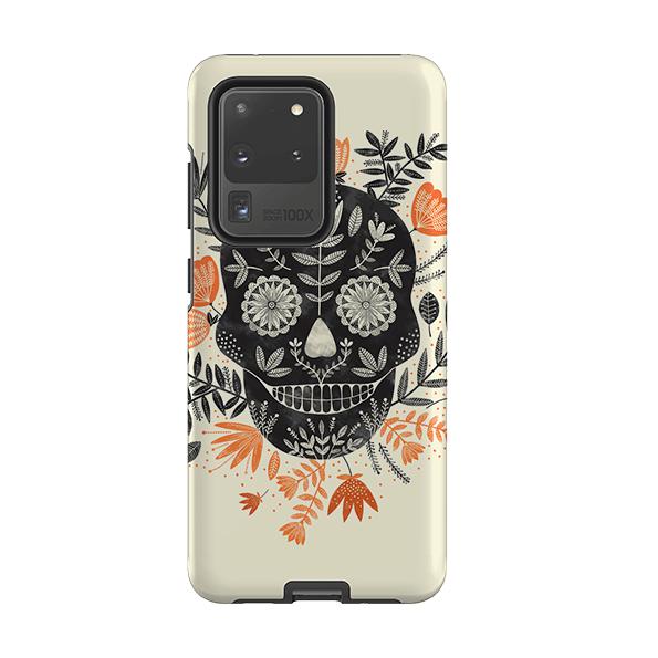 Samsung phone case-Sugarskull Cream By Jade Mosinski-Product Details Raised bevel to protect screen from scratches. Impact resistant polycarbonate shell and shock absorbing inner TPU liner. Secure fit with design wrapping around side of the case and full access to ports. Compatible with Qi-standard wireless charging. Thickness 1/8 inch (3mm), weight 30g. Compatibility See drop down menu for options, please select the right case as we print to order.-Stringberry