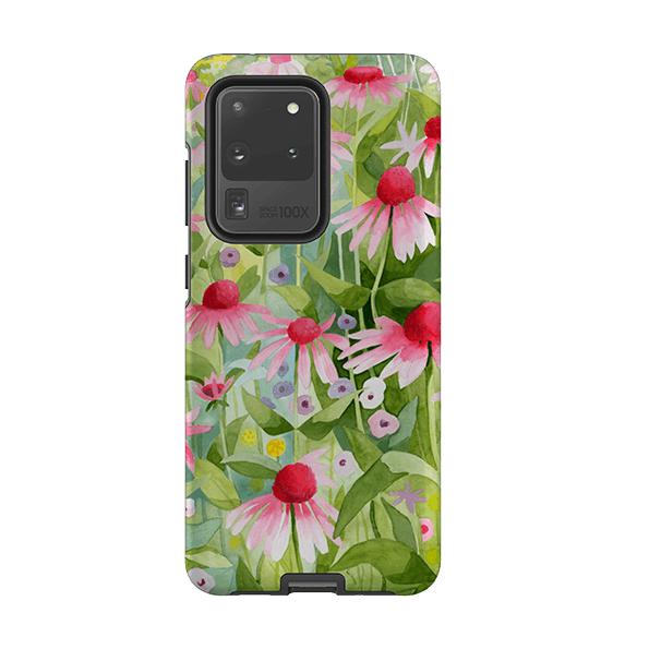 Samsung phone case-Summer Echinacea By Bex Parkin-Product Details Raised bevel to protect screen from scratches. Impact resistant polycarbonate shell and shock absorbing inner TPU liner. Secure fit with design wrapping around side of the case and full access to ports. Compatible with Qi-standard wireless charging. Thickness 1/8 inch (3mm), weight 30g. Compatibility See drop down menu for options, please select the right case as we print to order.-Stringberry